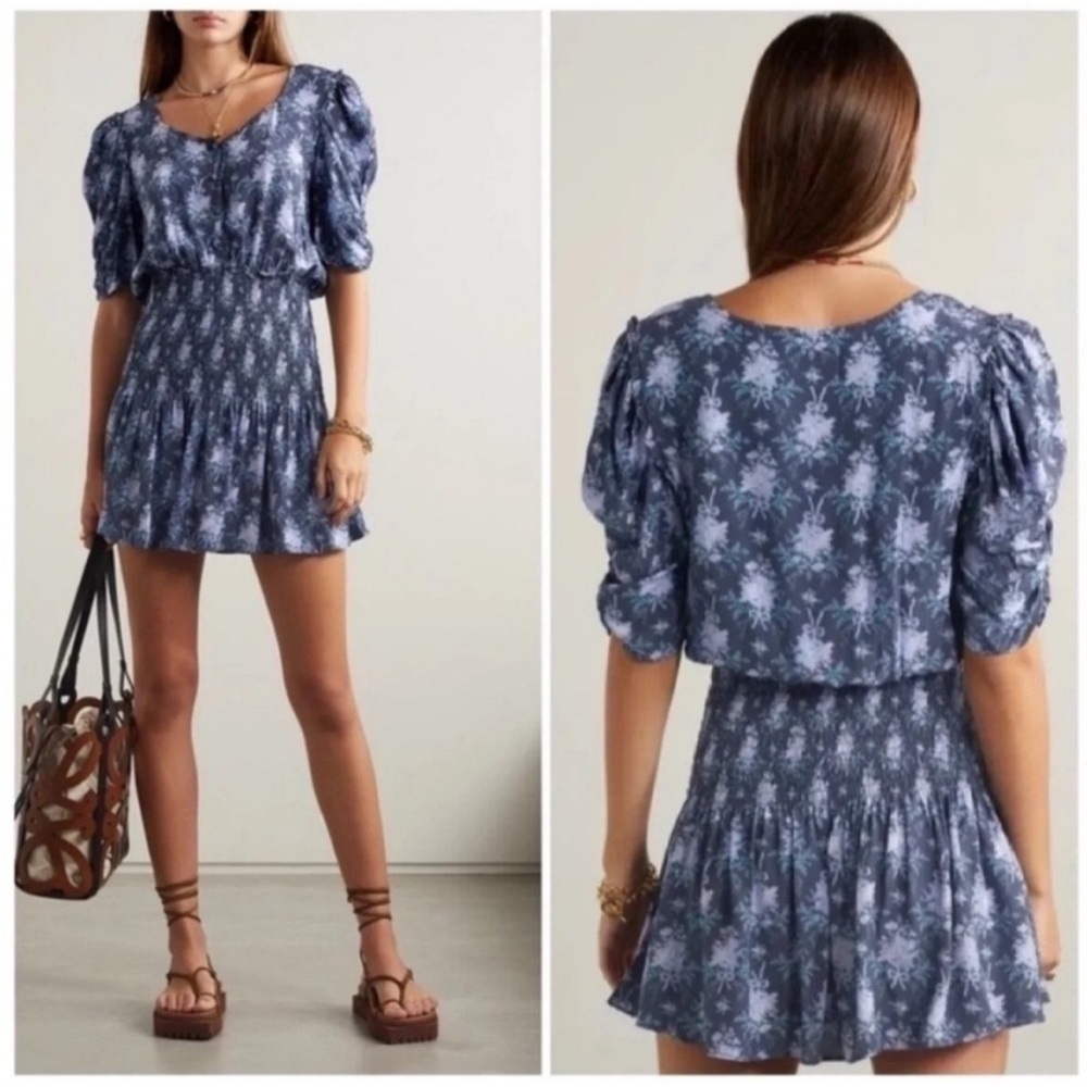 LoveShackFancy Brickell Floral Silk Mini Dress